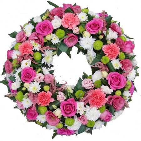 Funeral Wreath in Seasonal Pinks