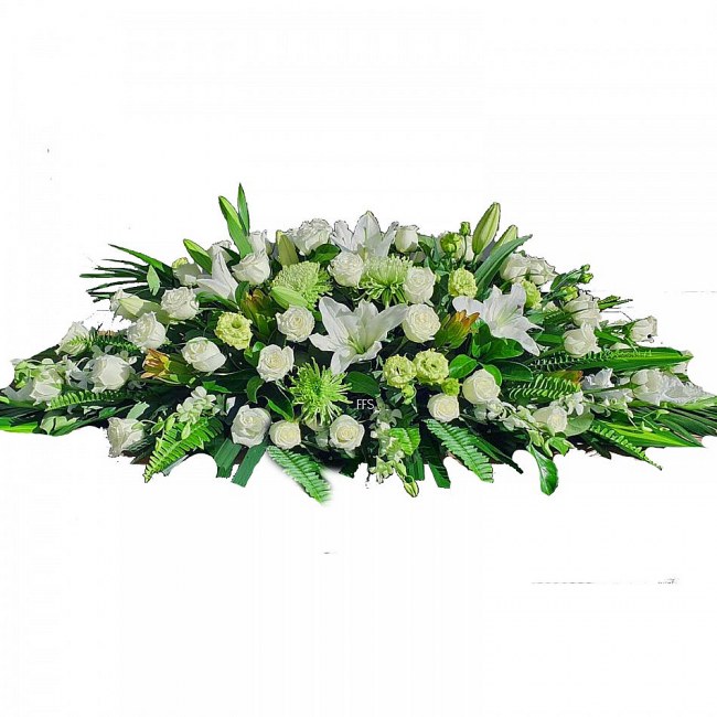 White & Lime Casket of Flowers The Funeral Flower Shop