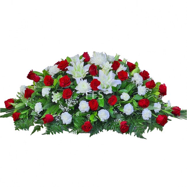 Casket of Red Roses, Lilies & Carnations The Funeral Flower Shop