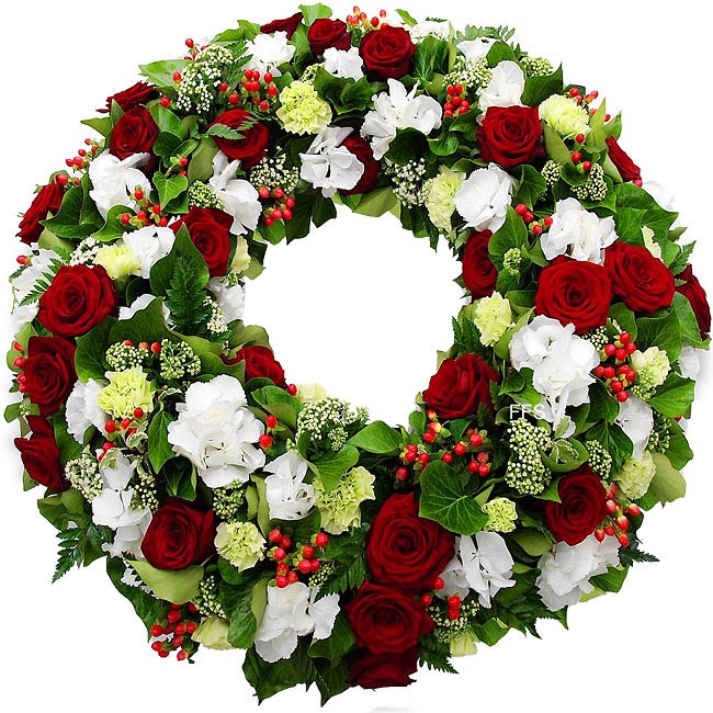 White and Red Floral Wreath