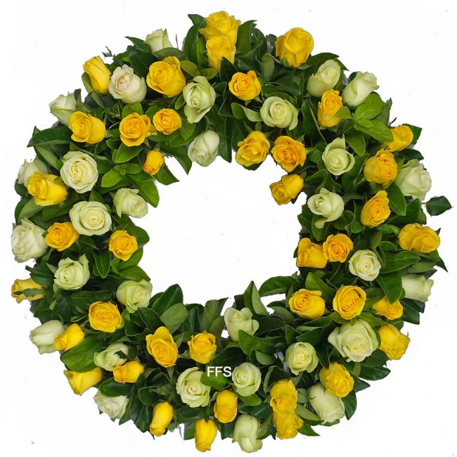 Wreath in White & Yellow Roses