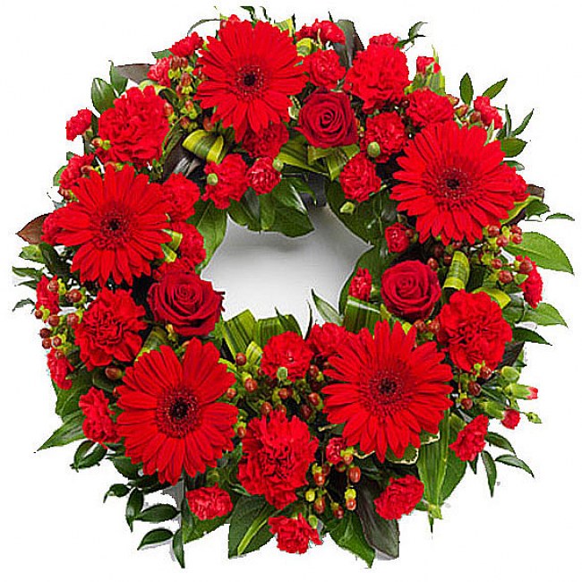 Red Floral Wreath Rose Wreath in Reds