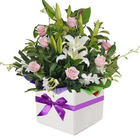 Soft Pink Roses with Orchids and Orientals
