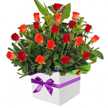 Red and Orange Roses Arrangement