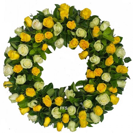 Wreath in White and Yellow Roses